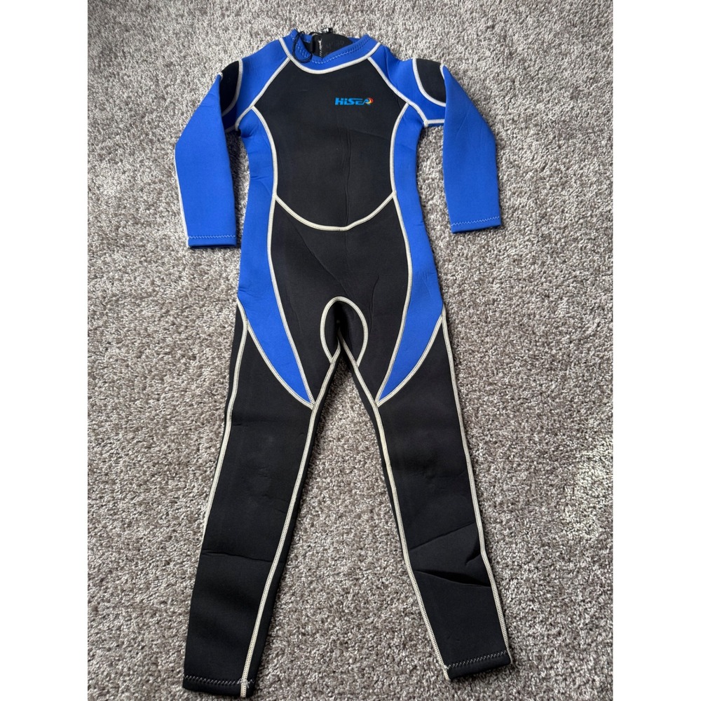 Hisea Seac Kids Wetsuit Size 6 Black Blue Full Body Long Sleeve Youth Surf Dive